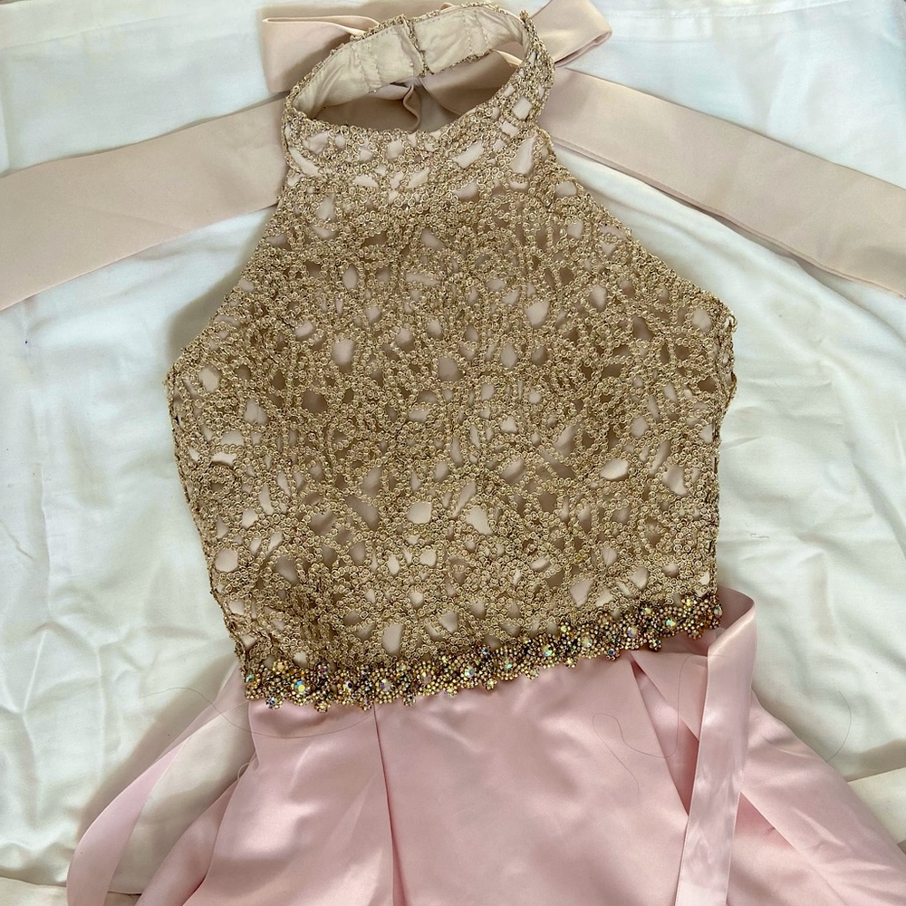 Rare Editions Halter Neck Pink Embellished Gown